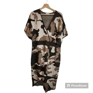 New York & Company Camouflage Camo Print Dress Dolman Sleeve Size XXL Midi Calf
